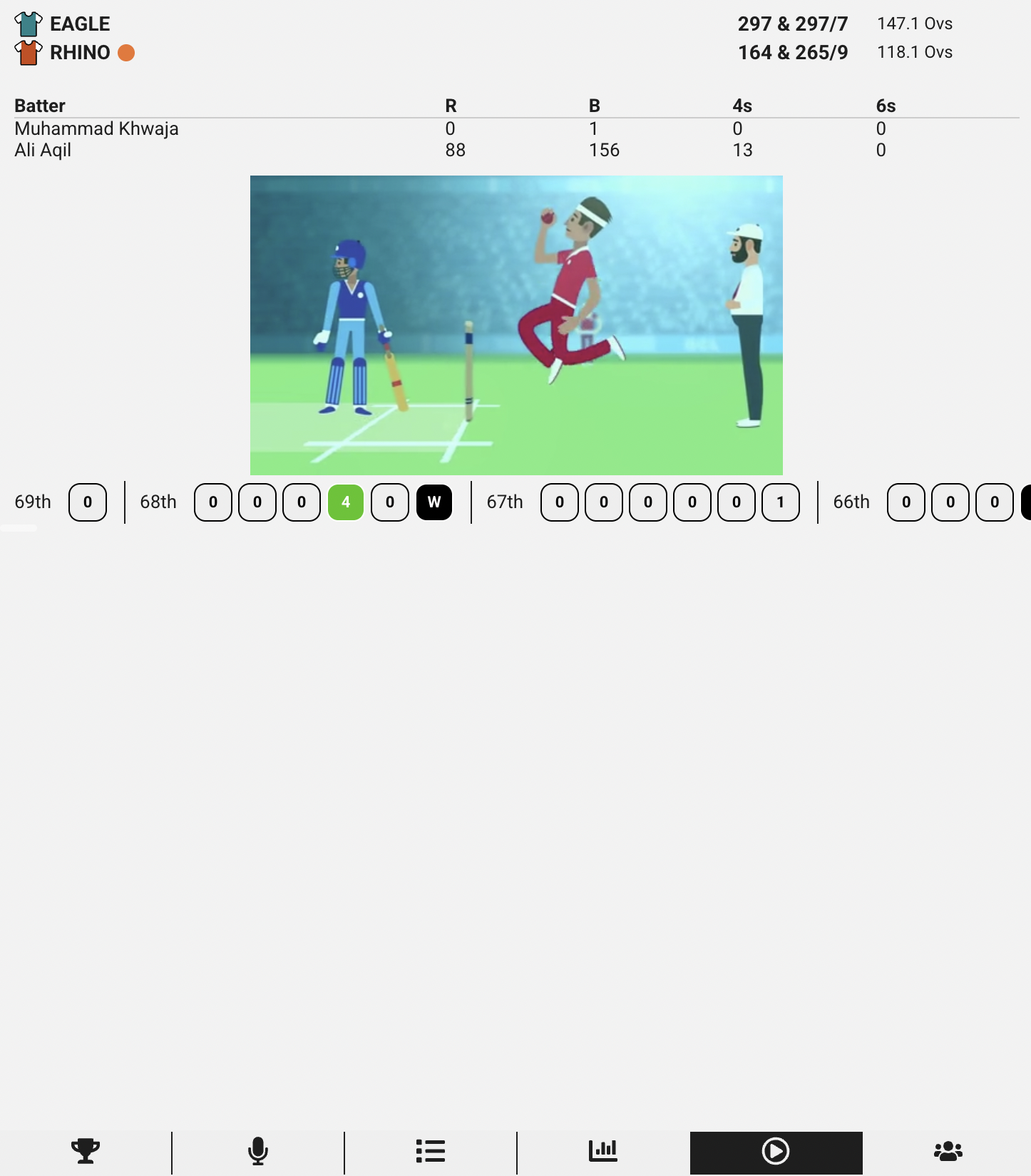 Live match view with animation